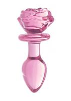 Glass Medium Anal Plug - Pink Rose - thumbnail