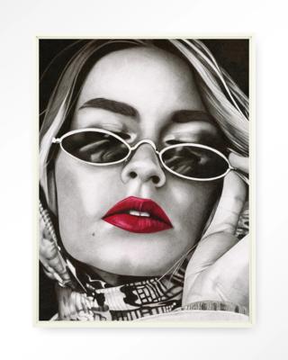 Urban Cotton Wandkleed 'Fresh Red' 145 x 190cm in Floating Frame - off white