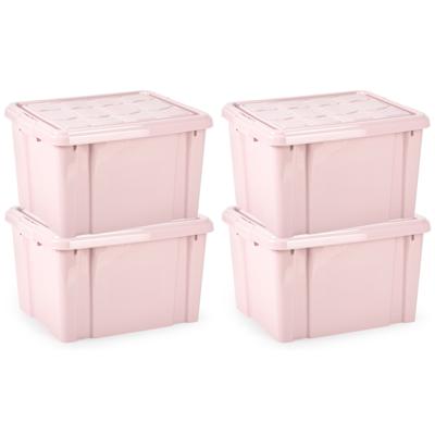 Multi Storage Opslagbox met deksel - 4x - roze - 25 liter - 42 x 25 x 30 cm - kunststof