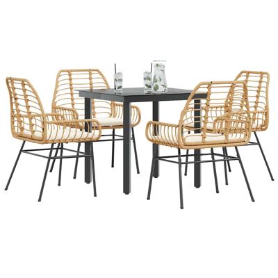 5-delige Tuinset met kussens poly rattan glas bruin