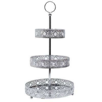 Etagere 3 laags - zilver - metaal - D25 x H46 cm - Hightea - Taartjes - Decoratief - Serveerschaal