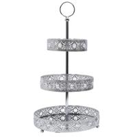 Etagere 3 laags - zilver - metaal - D25 x H46 cm - Hightea - Taartjes - Decoratief - Serveerschaal