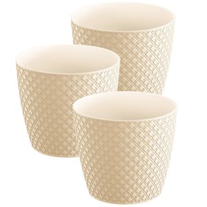 3x stuks orient stijl plantenpot/bloempot kunststof dia 16 cm en hoogte 14 cm creme wit