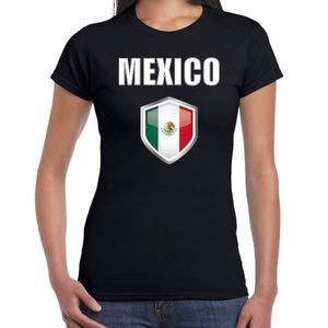 Mexico landen supporter t-shirt met Mexicaanse vlag schild zwart dames