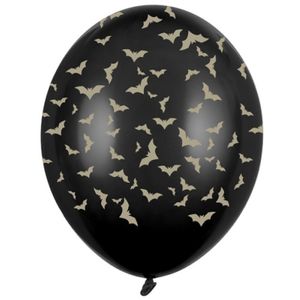 12x Zwart/gouden Halloween ballonnen 30 cm met vleermuizen print