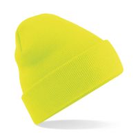 Basic dames/heren beanie wintermuts 100% soft Acryl in kleur fluor geel One size  - - thumbnail