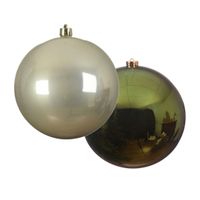 Grote decoratie kerstballen - 2x st - 14 cm - champagne en donkergroen - kunststof - thumbnail