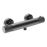 Douchekraan Wiesbaden Ribbd | Opbouw | Thermostaatkraan | 1-weg | hoh 15 cm | 2-knops | Rond | Gunmetal