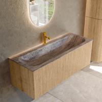 Badmeubel Mondiaz Kurve-Dlux | 120 cm | Meubelkleur Oak | Wastafelkleur Oza | Solid surface | Wasbak midden spoelbak | 1 kraangat