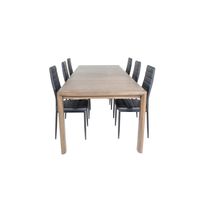 SliderOS eethoek eetkamertafel uitschuifbare tafel lengte cm 170 / 250 rokerig eik en 6 Slim High Back eetkamerstal PU - thumbnail