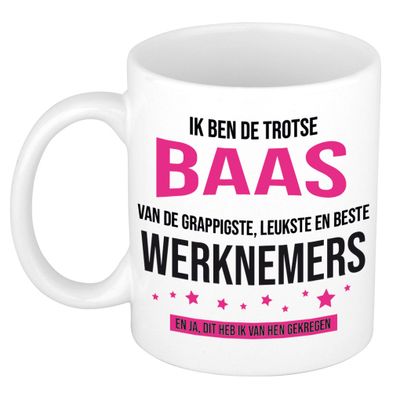 Cadeau koffie/thee mok voor baas - roze - trotse baas- keramiek - 300 ml