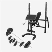 Gorilla Sports Halterbank met Squat Rack + 100 kg set - Halterstang met gewichten - Zwart - 30 mm - thumbnail