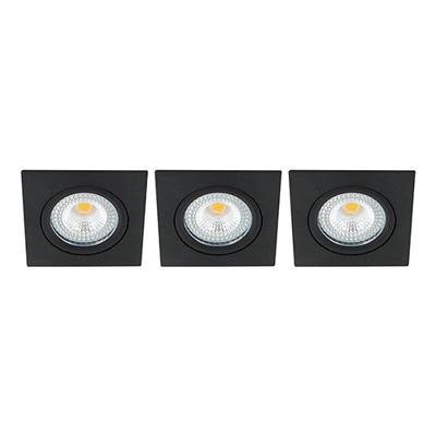 Set 3x Bella Ondiepe LED spot kantelbaar 5Watt vierkant ZWART dimbaar - interne driver