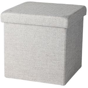 Poef/hocker - opbergbox zit krukje - lichtgrijs - polyester/mdf - 38 x 38 cm - opvouwbaar