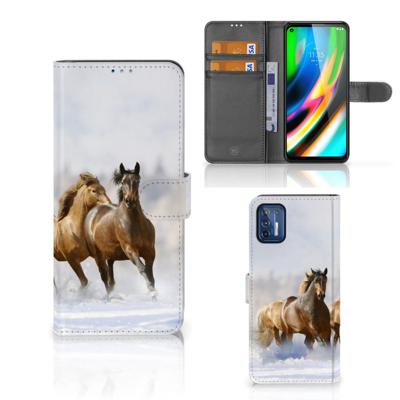 Motorola Moto G9 Plus | Telefoonhoesje | Met pasjeshouder | Paarden