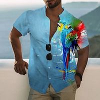 Voor heren Overhemd Grafisch overhemd Aloha-shirt dier Papegaai Opstaand Wit Geel blauw Paars Oranje 3D-afdrukken Buiten Casual Korte mouw Afdrukken Button-omlaag Kleding Modieus Ontwerper Casual Lightinthebox