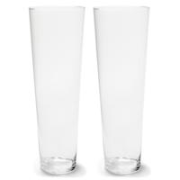 Bellatio design Vaas - Set van 2x stuks - Transparant - conisch - glas - H50xD17 cm