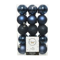 30x stuks kunststof kerstballen donkerblauw (night blue) 6 cm glans/mat/glitter - Kerstbal - thumbnail