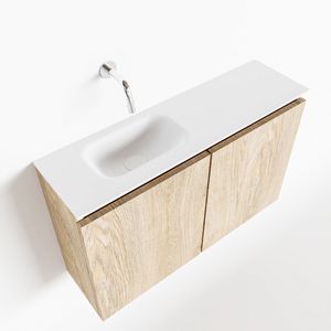 MONDIAZ TURE 80cm toiletmeubel washed oak. EDEN wastafel talc links geen kraangat