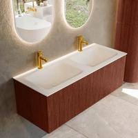 Badmeubel Mondiaz Kurve | 120 cm cm | Meubelkleur Ruby | Wastafelkleur Talc | Solid surface | Wasbak beiden zijden spoelbak | 2 kraangaten