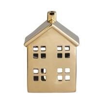 Op=Op | Leen Bakker - Waxinelichthouder Huis - Goudkleur - 14,5x10,5x6,5 Cm - Keramiek - Goudkleurig - 10.5x14.5x6.5 Cm