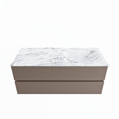 MONDIAZ VICA-DLUX 120cm badmeubel onderkast Smoke 2 lades. Inbouw wastafel CLOUD rechts 1 kraangat, kleur Glace.