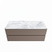 MONDIAZ VICA-DLUX 120cm badmeubel onderkast Smoke 2 lades. Inbouw wastafel CLOUD rechts 1 kraangat, kleur Glace.