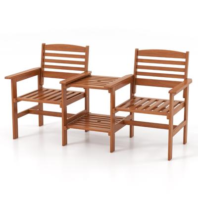 Terraszitset met Tafel 2-Zits Houten Conversatieset met Salontafel en Parasolgat Weerbestendige Tuinmeubelset Natuurlijk