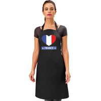 Franse vlag in hart keukenschort/ barbecueschort zwart heren en dames   -