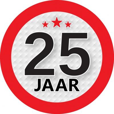25 jaar leeftijd sticker - rond - Dia 9 cm - 25 jaar verjaardag - jubileum - leeftijd versiering