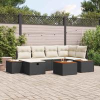 Tuinbankenset met kussen 7 pcs Zwart poly rattan