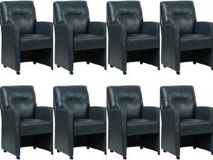 Set van 8 Blauwe leren landelijke eetkamerfauteuils Sharp - Granada leer Blue (blauw leer)
