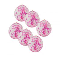 Ballon confetti - roze/wit - set van 6 - thumbnail