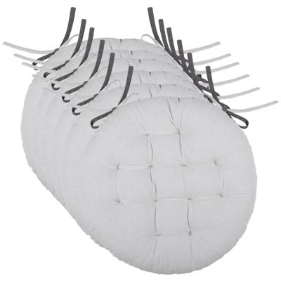 Stof Textile stoelkussen rond - 6x - licht/donkergrijs - 2 zijden - 38 cm - touwtjes sluiting