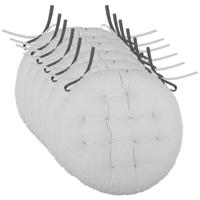 Stof Textile stoelkussen rond - 6x - licht/donkergrijs - 2 zijden - 38 cm - touwtjes sluiting