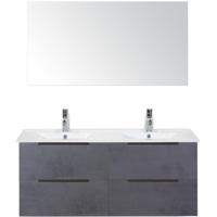 Seville Badmeubelset 120 cm - 4 Laden Beton Antrac Edge - Wastafel Enjoy Dubbel met Spiegel