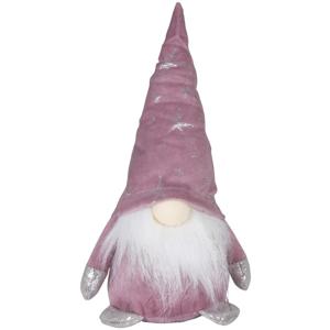 Decoratie kerstman gnome pop - 13 cm - roze - pluche - dwerg/kabouter