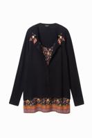 Trui met onderaan de optische illusie van een blouse - BLACK - S