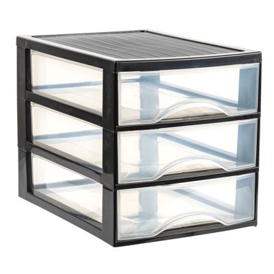 Ladekastje bureau organizer - 3 lades - zwart/transparant - L26 x B35 x H27 cm - kunststof