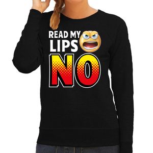 Funny emoticon sweater read my lips NO zwart voor dames