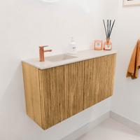 Toiletmeubel Mondiaz Joya Dlux | 81.6 cm | Meubelkleur Oak | Faye wastafel Meli Wasbak Links | 1 kraangat