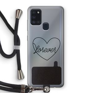 Forever heart black: Samsung Galaxy A21s Transparant Hoesje met koord