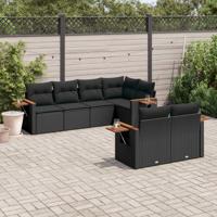 7-delige Loungeset met kussens poly rattan zwart