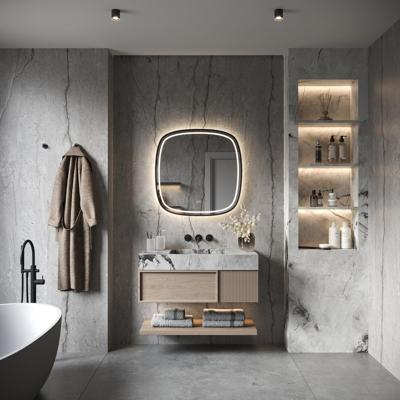 HIPP Design Phantom Deens Ovale LED spiegel - Zwart Frame - 100 cm - Directe en Indirecte LED - Spiegelverwarming - Kleurenwissel - Touch Dimmer