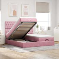 Ottoman bed met matrassen 160x200cm fluweel roze