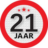 21 jaar leeftijd sticker rond 9 cm verjaardag versiering - thumbnail