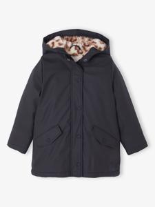 Regenjas voor meisjes met capuchon en sherpa voering antraciet
