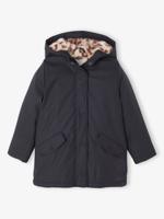 Regenjas voor meisjes met capuchon en sherpa voering antraciet
