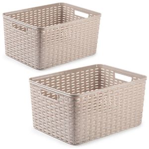 Set van 5x stuks opbergboxen/opbergmandjes rotan taupe kunststof