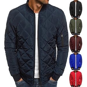 mannen bomber gewatteerde jas diamant gewatteerde jas winter outdoor chunky varsity vlucht winddicht warme trenchcoat top gewatteerde naden katoen uitloper overjas volledige rits camping wandelen jacht vissen Lightinthebox